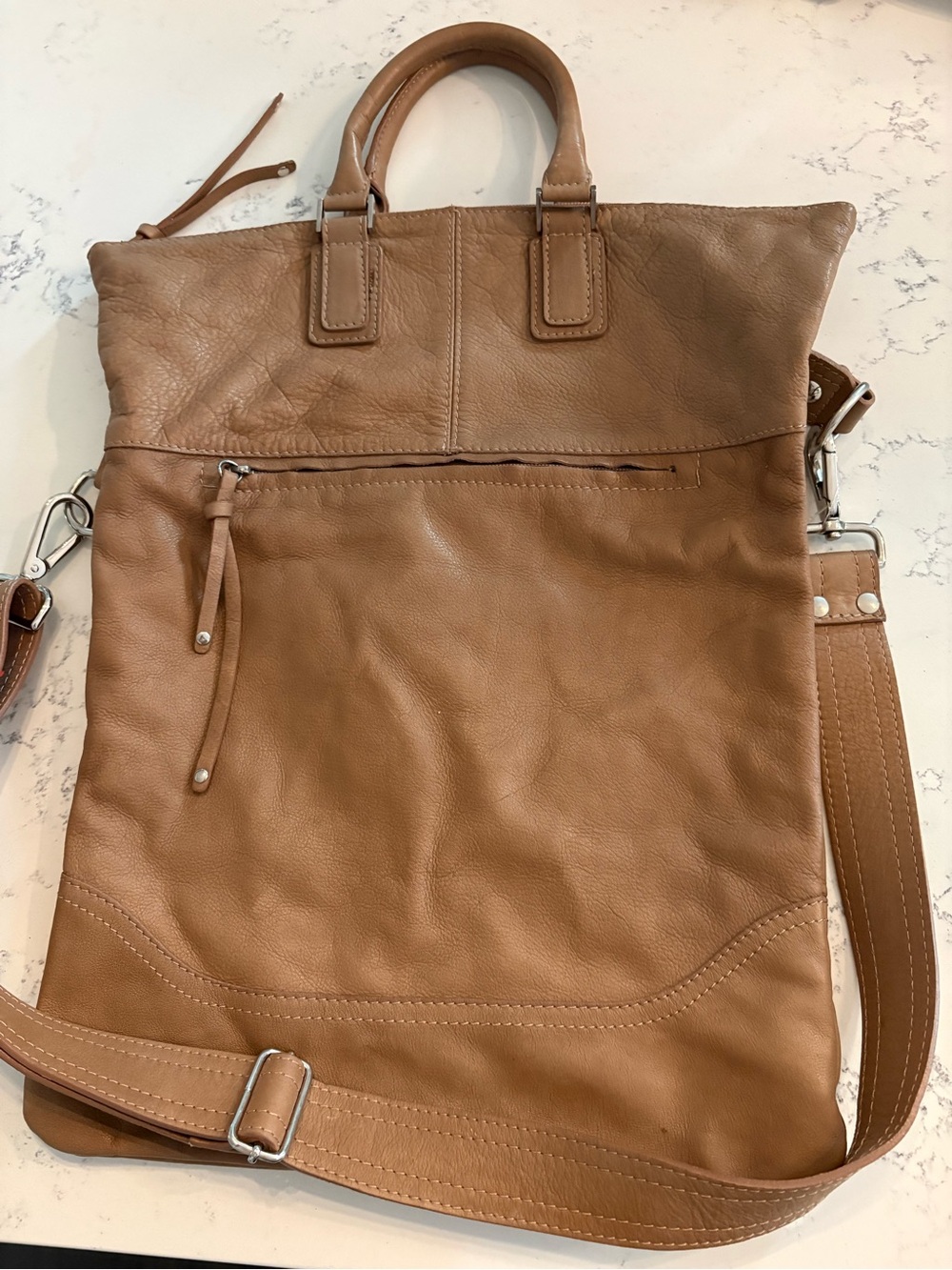 Maurizio Taiuti tan leather fold-over crossbody satchel bag made in Italy